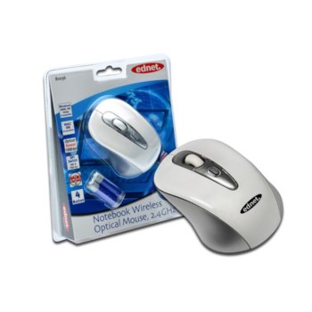 Мишка Ednet EDN-81036, оптична (1000 dpi), безжична до 6м охват, бялa, с четири бутона | JAR Computers EDNET EDN-81036