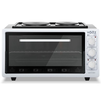 Мини готварска печка Voltz V51441BK42, 2 нагревателни зони, 42 л. обем на фурната, механично управление, бяла image