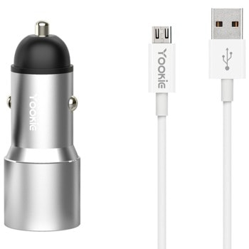 Зарядно устройство за кола Yookie PC4, от автомобилна запалка към 2x USB(ж), 12V, 1.5A, Quick Charge 3.0, Micro USB кабел, различни цветове | JAR Computers Yookie PC4 40143