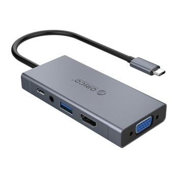 Докинг станция Orico MC-U501P-GY, интерфейс USB-C към 1x HDMI, 1x VGA, 1x USB-A, 1x USB-C, сив image