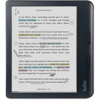 Електронна книга Kobo Libra Colour, 7" (17.18cm) E-Ink Kaleido 3 цветен сензорен екран, Wi-Fi, Bluetooth, двуядрен 2.0GHz процесор, USB-C, 32GB Flash памет, IPX8 водоустойчивост, черна | JAR Computers Kobo Libra Colour Black N428-KU-BK-K-CK