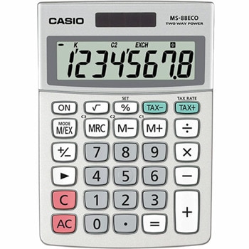 Калкулатор Casio MS-88ECO, 8-цифрен LCD дисплей, настолен, основни математически действия, TAX функция, бутон за корекция, син | JAR Computers Casio MS-88ECO