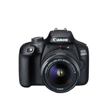 Фотоапарат Canon EOS 4000D + обектив EF-s 18-55mm f/3.5-5.6 DC III, 18.0 MPix, 2.7"(6.85cm) LCD дисплей, SD card слот, HDMI Mini(Type-C), Wi-Fi image