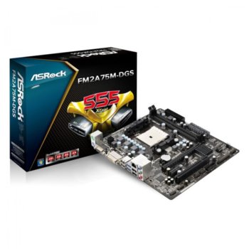 Дънна платка ASRock FM2A75M-DGS, FM2, AMD A75, DDR3, PCI-E (DVI), SB5.1, Lan1000, 6x SATA 6.0Gb/s RAID 0,1,10, 2xUSB3.0, mATX | JAR Computers ASRock FM2A75M-DGS FM2 DVI