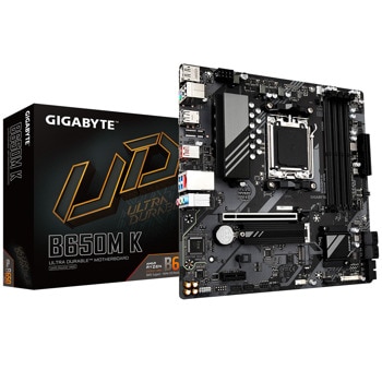 Дънна платка Gigabyte B650M K, B650, AM5, DDR5, PCI-E 4.0 (HDMI/DP), 2x M.2, 4x SATA 6Gb/s, 1x USB Type-C, 1x USB 3.2 Gen 2 Type-A, MicroATX | JAR Computers Дънна платка Gigabyte B650M K