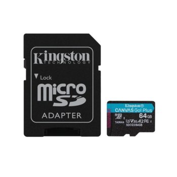 Карта памет 64GB MicroSDXC с адаптер, Kingston Canvas Go! Plus, Class 10 UHS-I, скорост на четене 170MB/s, скорост на запис 70 MB/s image