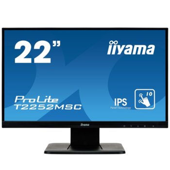 Монитор Iiyama T2252MSC-B1, 21.5" (54.61 cm) IPS touch панел, 75Hz, Full HD, 7ms, 5M:1, 250 cd/m2, DisplayPort, HDMI, VGA image