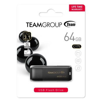 Памет 64GB USB Flash Drive, Team Group C175, USB 3.1, черна | JAR Computers USB памет Team Group C175 64GB USB 3.1