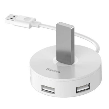 USB Хъб Baseus Round Box Hub Adapter (CAHUB-F02), 4 порта, от USB Type-A към 1x USB 3.0 Type-A/3x USB 2.0 Type-A, бял | JAR Computers Baseus USB-A Round Box Hub Adapter CAHUB-F02