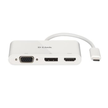 Докинг станция D-Link DUB-V310, от 1x USB C към 1x DisplayPort, 1x HDMI, 1x VGA, бяла | JAR Computers D-Link DUB-V310