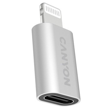 Преходник Canyon CNE-USBC02, от USB-C(ж) към Lightning(м), алуминиев корпус, сребрист image
