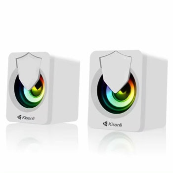 Тонколони Kisonli L-1030, 2.0, 5W RMS (2.5W + 2.5W), USB, AUX, бели, RGB подсветка | JAR Computers Тонколони Kisonli L-1030 White 22243