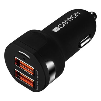 Зарядно устройство за кола Canyon CNE-CCA04B, от автомобилна запалка към 2x USB А(ж), 5V/2.4A, черно | JAR Computers Canyon CNE-CCA04B