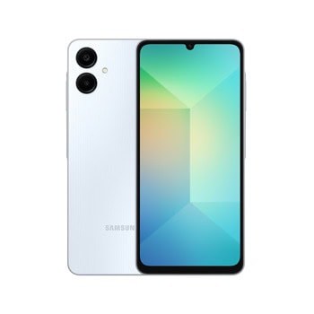 Смартфон Samsung Galaxy A06 (син), поддържа 2 SIM карти, 6.7" (17.01 cm) HD+ PLS дисплей, осемядрен Mediatek Helio G85 2 GHz, 6GB RAM, 128GB Flash памет (+microSD слот), 50 + 2 & 8 MPix камери, Android | JAR Computers Samsung Galaxy A06 128GB/6GB Blue SM-A065FLBHSEE