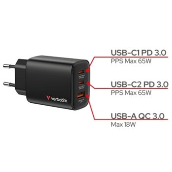 Verbatim Essentials GaN Charger 65W Black 32352 | JAR Computers Verbatim Essentials GaN Charger 65W Black 32352