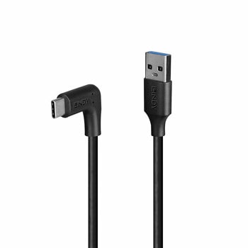 Кабел LINDY LNY-32014, от USB A(м) към USB C(м), 90° прав ъгъл, 1.5m, черен | JAR Computers кабел lindy lny-32014