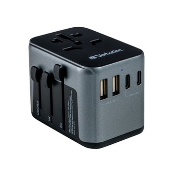 Адаптер Verbatim UTA-03, 1 гнездо, от EU/UK/US/China/AUS към EU/UK/US/China/AUS, 2x USB-A, 2x USB-C, 1x USB-C(PD), черен | JAR Computers Адаптер Verbatim UTA-03 49545