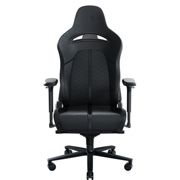 Геймърски стол Razer Enki (RZ38-03720300-R3G1), до 136kg, еко кожа, метална рамка, регулируеми подлакътници, вградена метална извивка, черен | JAR Computers Razer Enki Black RZ38-03720300-R3G1