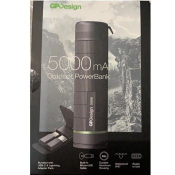 Bъншна батерия/power bank/ GP Batteries S05A, 5000 mAh, 5V/2.4A, USB Plug Micro вграден + адаптери за USB C и Apple iPhone, черна | JAR Computers GP power bank S05A 5000mAh