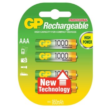Акумулаторна батерия GP Batteries R03, AAA, 1000mAh, 1.2V, NiMH, 3+1бр. | JAR Computers GP-BR-R03-1000-3+1