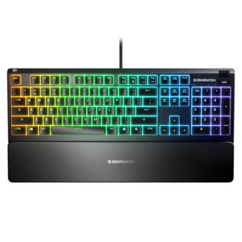 Клавиатура SteelSeries Apex 3, гейминг, 10-zone RGB подсветка, магнитна подложка, IP32 водоустойчива, черна, USB image