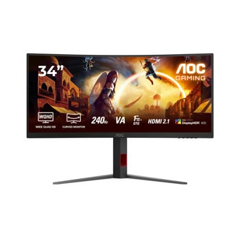 Монитор AOC CU34G4Z, 34" (86.36 cm) VA панел, 240Hz, WQHD, 1ms, 2500:1, 450cd/m2, DisplayPort, HDMI, USB | JAR Computers AOC CU34G4Z