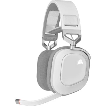 Слушалки Corsair HS80 Wireless White (CA-9011236-EU), безжични, USB, микрофон, гейминг, Dolby Audio, RGB подсветка, до 20 часа време на работа, бели | JAR Computers Corsair HS80 Wireless White CA-9011236-EU