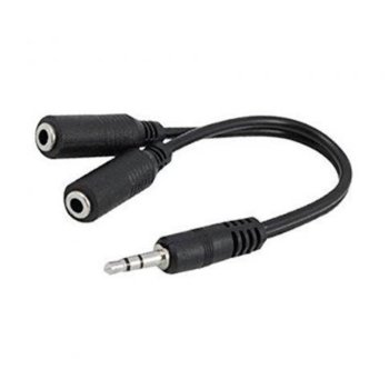 Кабел Royal CABLE-415 Black, от 3.5mm жак(м) към 2x 3.5mm жак(ж), 0.2m, черен, позлатени конектори | JAR Computers Royal CABLE-415 Black 21015126