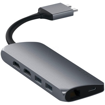 Докинг станция Satechi USB-C Dual Multimedia Adapter (ST-TCDMMAM), 1x Dual USB-C, 1x USB-C, 2x HDMI, Gigabit RJ-45, SD/Micro SD четец на карти, сива image