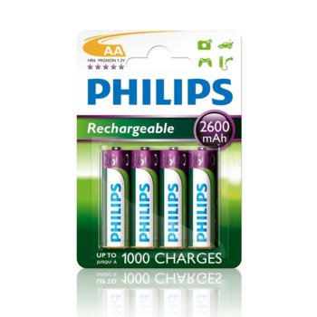 Батерии 4x Philips Rechargeable AA, 2600mAh, 1.2V | JAR Computers Батерии 4 Philips Rechargeable AA 2600mAh