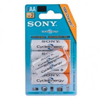 Акумулаторни батерии Sony NHAAB4X2K, AAA/AA, 1.2V, 4*2000mAh (AA) + 2*800mAh(AAA), 6бр. | JAR Computers Sony NHAAB4X2K Rechargeable 4*2000 CEB + 2*800 CEB