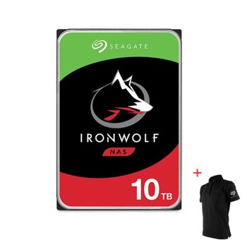 Твърд диск 10TB Seagate IronWolf NAS ST10000VN0008 с подарък тениска Seagate, SATA 6Gb/s, 7200 rpm, 256MB кеш, 3.5" (8.89cm) | JAR Computers Seagate 10TB NAS IronWolf 7200 + Gift