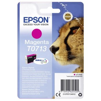 Касета за Epson Stylus D78/D92/D120/D120 Network Edition,DX4000/4050/4400/4450/5000/5050/6000/6050/7000F/7400/7450/8400/9400; SX200/210/215/400/415/218 - Magenta - P№ C13T07144012 - Заб.: 350k, 5.5 ml. | JAR Computers Epson (C13T07134012) Magenta
