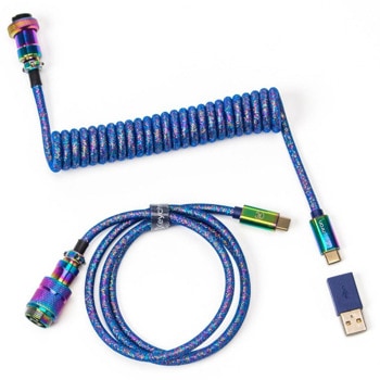 Кабел за клавиатура Keychron Colorful Premium Coiled Aviator Rainbow Plated Blue (Cab-6), от USB C(м) към USB C(м), 1.08м, светло-син | JAR Computers Keychron Cab-6