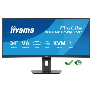 Монитор IIYAMA XCB3497WQSNP-B1, 34" (86.36 cm) VA панел, 120Hz, UWQHD, 0.4ms, 80 000 000:1, 350 cd/m2, DisplayPort, HDMI, USB, USB-C, LAN | JAR Computers IIYAMA XCB3497WQSNP-B1
