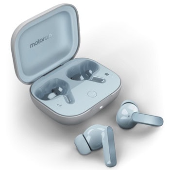 Слушалки Motorola Moto Buds, безжични, Bluetooth, ENC микрофон, активно шумопотискане, 12.4mm мембрани, до 9 часа време на работа, сини | JAR Computers Motorola Moto Buds Glacier Blue PG38C05749