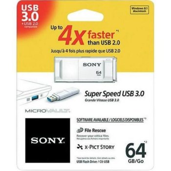 Памет 64GB USB Flash Drive, Sony Microvault X Series, USB 3.0, бяла | JAR Computers USB Sony USM64GXWGHO 64GB USB 3.0