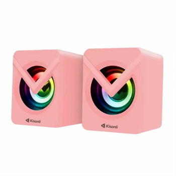 Тонколони Kisonli L-1040, 2.0, 5W RMS (2.5W + 2.5W), USB, AUX, розови, RGB подсветка | JAR Computers Тонколони Kisonli L-1040 Pink 22246