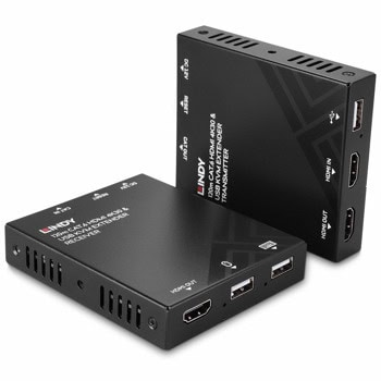 KVM екстендър Lindy LNY-39381, от HDMI(ж), USB-B(ж), RJ-45(ж) към HDMI(ж), RJ-45(ж), USB(ж), безжично изпращане на сигнала до 120m, 2 устройства | JAR Computers Lindy LNY-39381