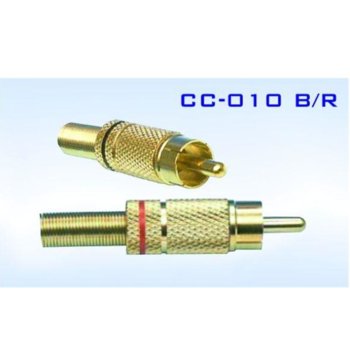 Конектор Royal F-841 GOLD Red, чинч RCA(м), за монтаж към кабел, метален, позлатен с червена ивица | JAR Computers Royal F-841 GOLD Red 21008664