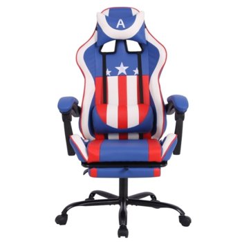 Геймърски стол RFG Max Game (ON4010200082), еко кожа, 150 кг. максимално натоварване, стоманена база, газов амортисьор, син/бял image