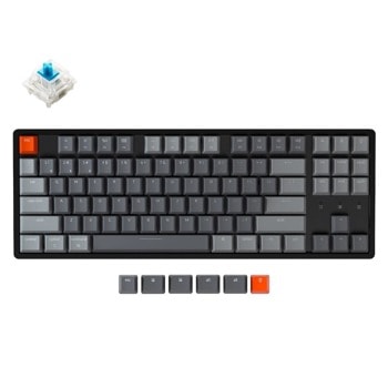 Клавиатура Keychron K8-Q2, безжична, гейминг, механична, Hot-Swappable TKL Gateron Optical Blue сини суичове, RGB подсветка, черна, Bluetooth, USB-C image