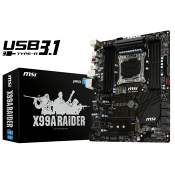 Дънна платка MSI X99A RAIDER, X99, LGA2011-3, DDR4, 3x PCI-E(SLI&CF), 2x SATA Express, 10x SATA 6Gb/s, 1x M.2 Socket, 2x USB 3.1, 4x USB 3.0, ATX | JAR Computers MSI X99A RAIDER