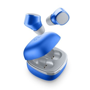 Слушалки Cellularline Evade, безжични, микрофон, със зареждащ кейс, сини | JAR Computers Bluetooth слушалки Evade с кейс за зареждане