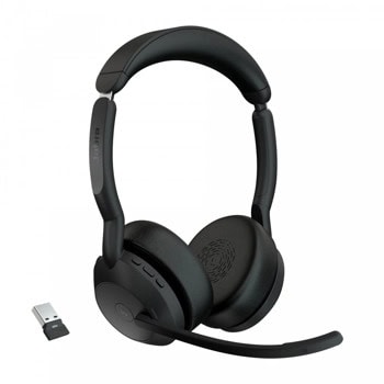 Слушалки Jabra Evolve2 55 (25599-999-999), безжични, Link380a USB-A Bluetooth адаптер, микрофон, 28mm драйвери, ANC, до 16 часа време на работа, Jabra SafeTone, сертифицирани за Microsoft Teams, черни | JAR Computers Jabra Evolve2 55 Bluetooth Link380a MS