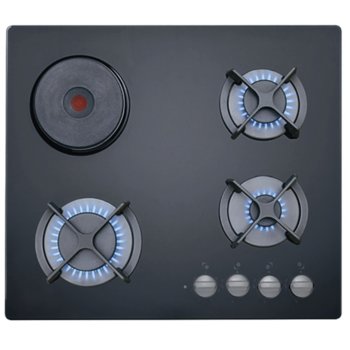 Газов плот Teka HF Lux 60 3G 1P AI AL, 4 нагревателни зони от които 1 електрическа плоча, стъклокерамика, механично управление, автоматично възпламеняване, автоматично спиране на притока на газ, чугунени поставки, черен | JAR Computers Teka HF Lux 60 3G 1P AI AL