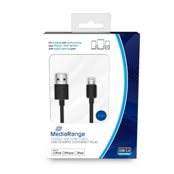 Кабел MediaRange MRCS180, от USB A(м) към Lightning(м), 3.0m, черен | JAR Computers Кабел MediaRange MRCS180