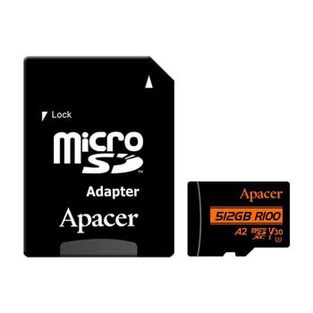 Карта памет 128GB microSDXC с адаптер, Apacer AP128GMCSX10U8-R, UHS-I U3 V30, скорост на четене до 100MB/s, скорост на запис до 80MB/s | JAR Computers Apacer AP128GMCSX10U8-R