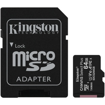 Карта памет 64GB MicroSDXC с адаптер, Kingston, Class 10 UHS-I, скорост на четене 100MB/s image