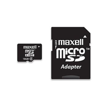 Карта памет 16GB micro SDHC, Maxell, Class 10, с преходник, BULK | JAR Computers Maxell 16GB SD Micro class 10 bulk
